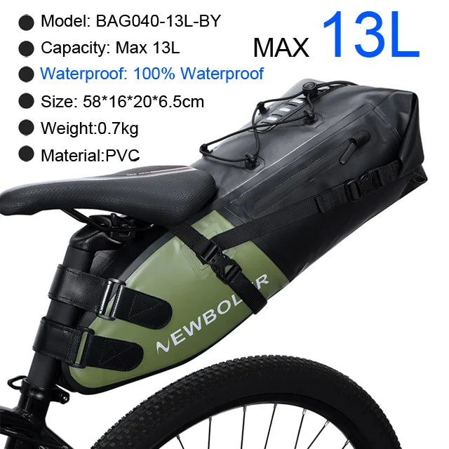 NEWBOLER Bike Bag Waterproof 13L Large Capacity Bicycle Saddle Bag Cycling Foldable Tail Rear Bag MTB Road Trunk Bikepacking