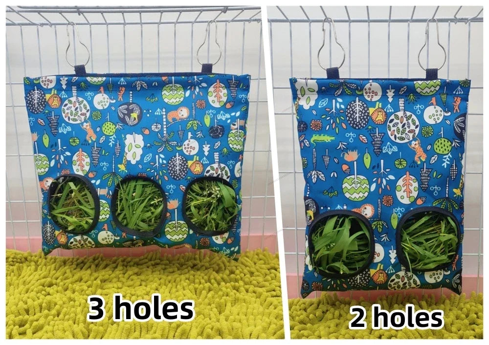 Hay Bag Hanging Pouch Feeder Holder Feeding Dispenser Container for Rabbit Guinea Pig Small Animals Pet Bunny Cage Accessories