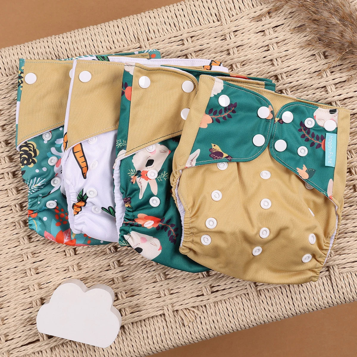 Happyflute 4Pcs/Set Eco-Friendly Cloth Diaper Ecological Reusable Baby Diapers