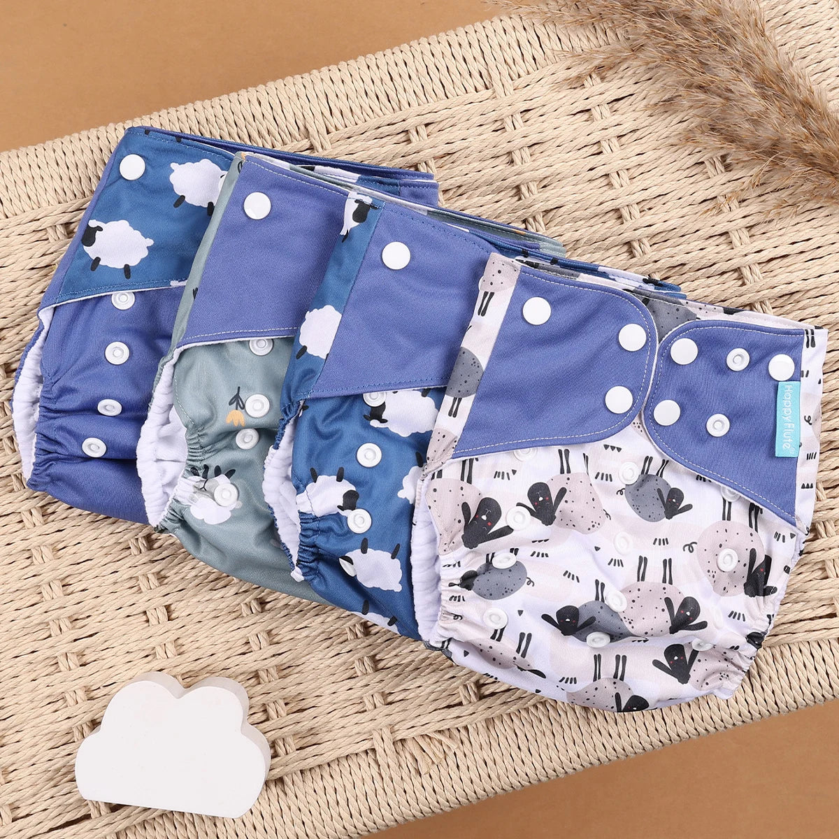 Happyflute 4Pcs/Set Eco-Friendly Cloth Diaper Ecological Reusable Baby Diapers