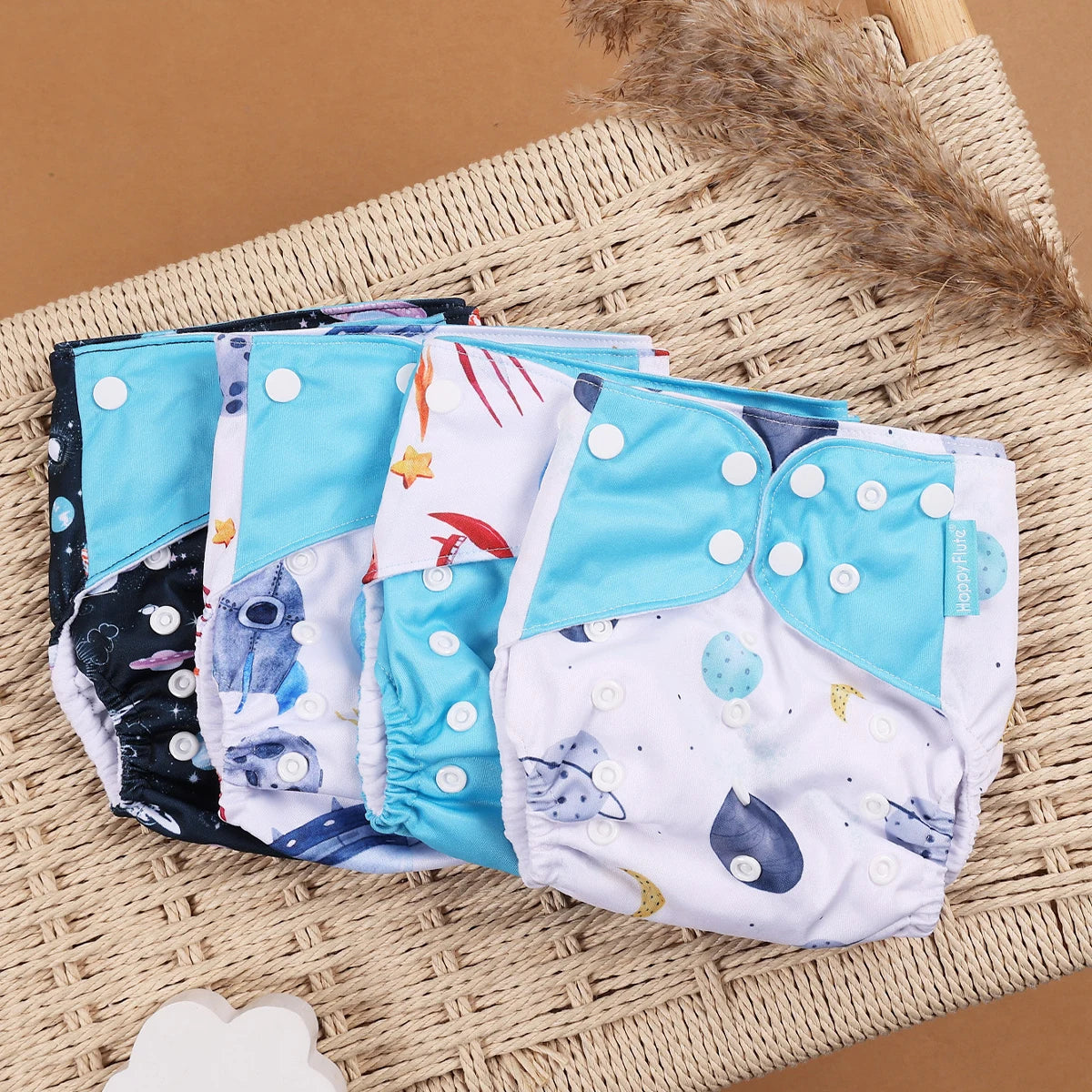 Happyflute 4Pcs/Set Eco-Friendly Cloth Diaper Ecological Reusable Baby Diapers