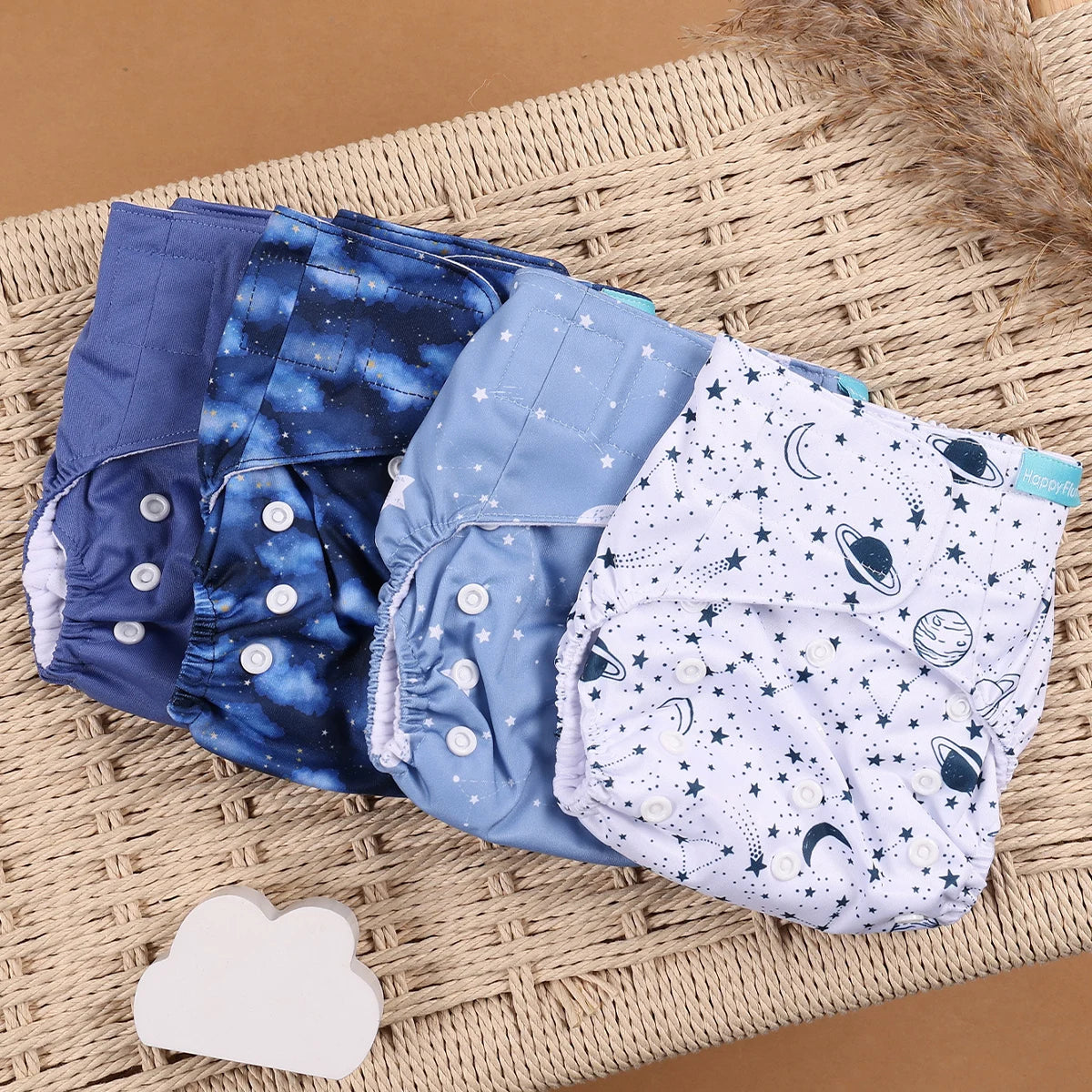 Happyflute 4Pcs/Set Eco-Friendly Cloth Diaper Ecological Reusable Baby Diapers