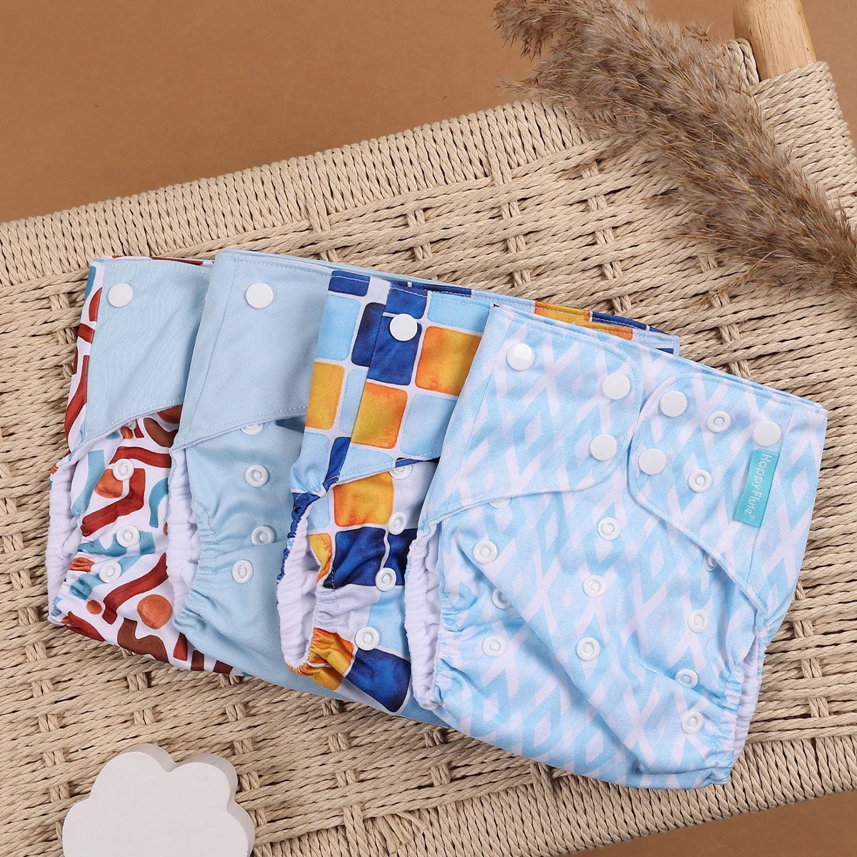 Happyflute 4Pcs/Set Eco-Friendly Cloth Diaper Ecological Reusable Baby Diapers