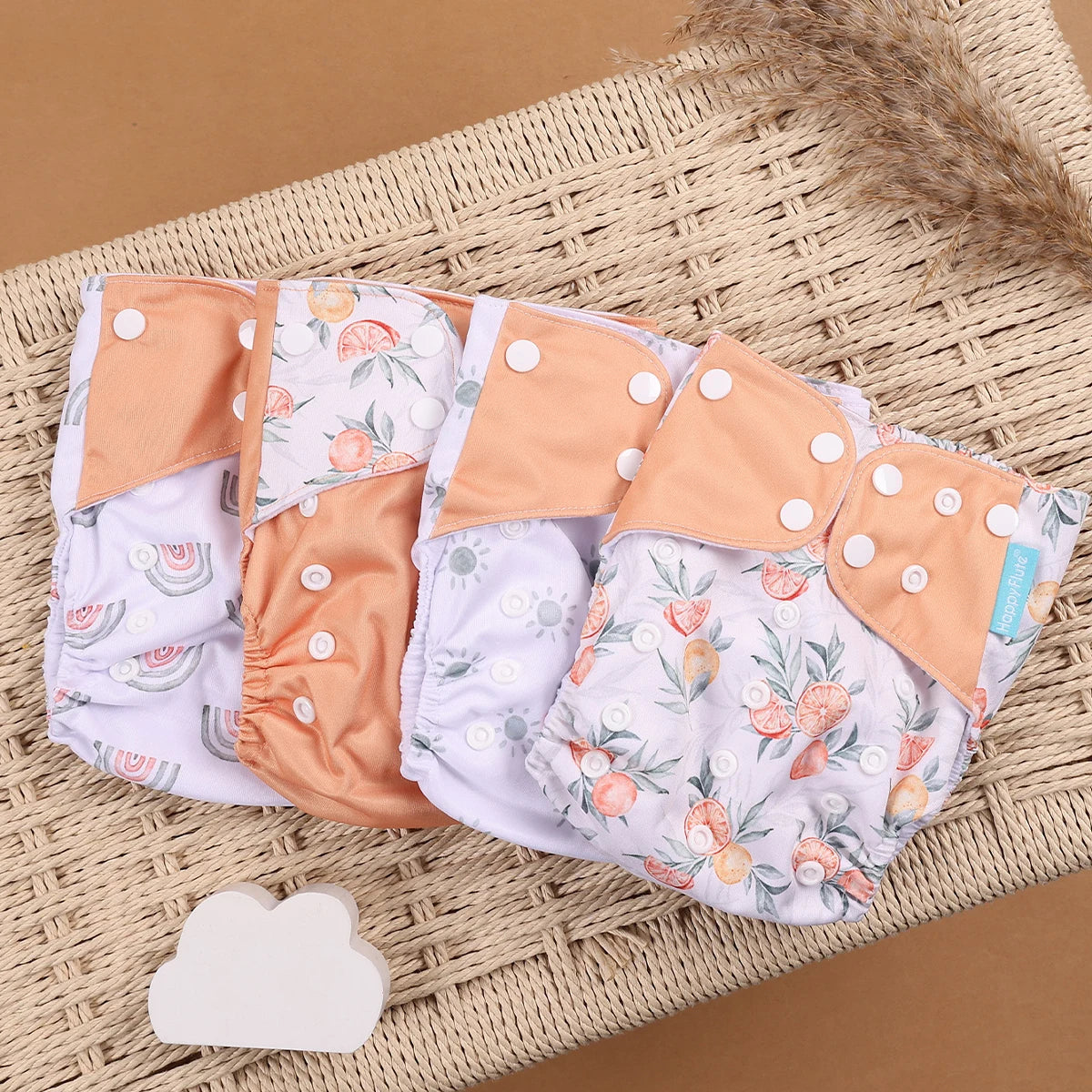 Happyflute 4Pcs/Set Eco-Friendly Cloth Diaper Ecological Reusable Baby Diapers