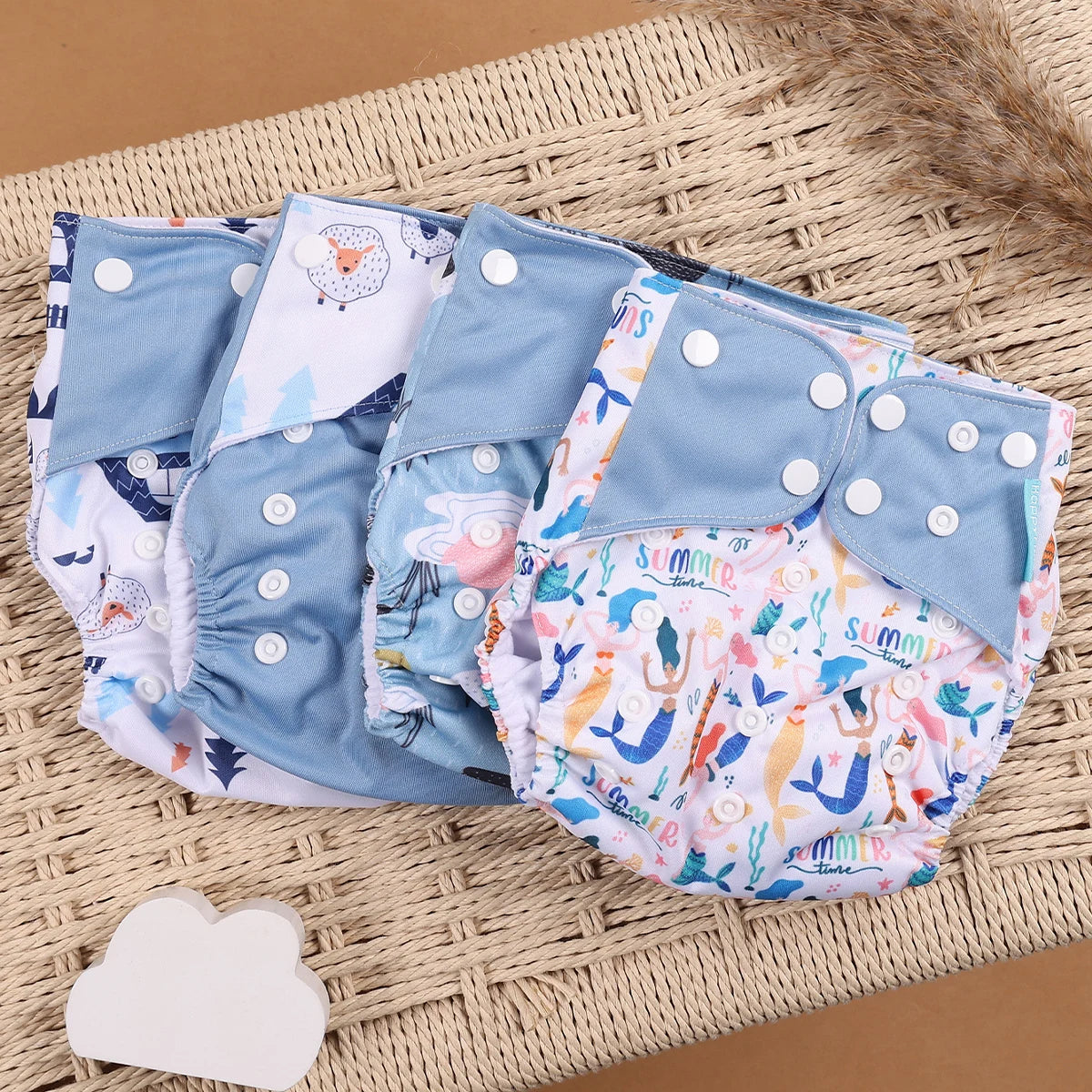 Happyflute 4Pcs/Set Eco-Friendly Cloth Diaper Ecological Reusable Baby Diapers