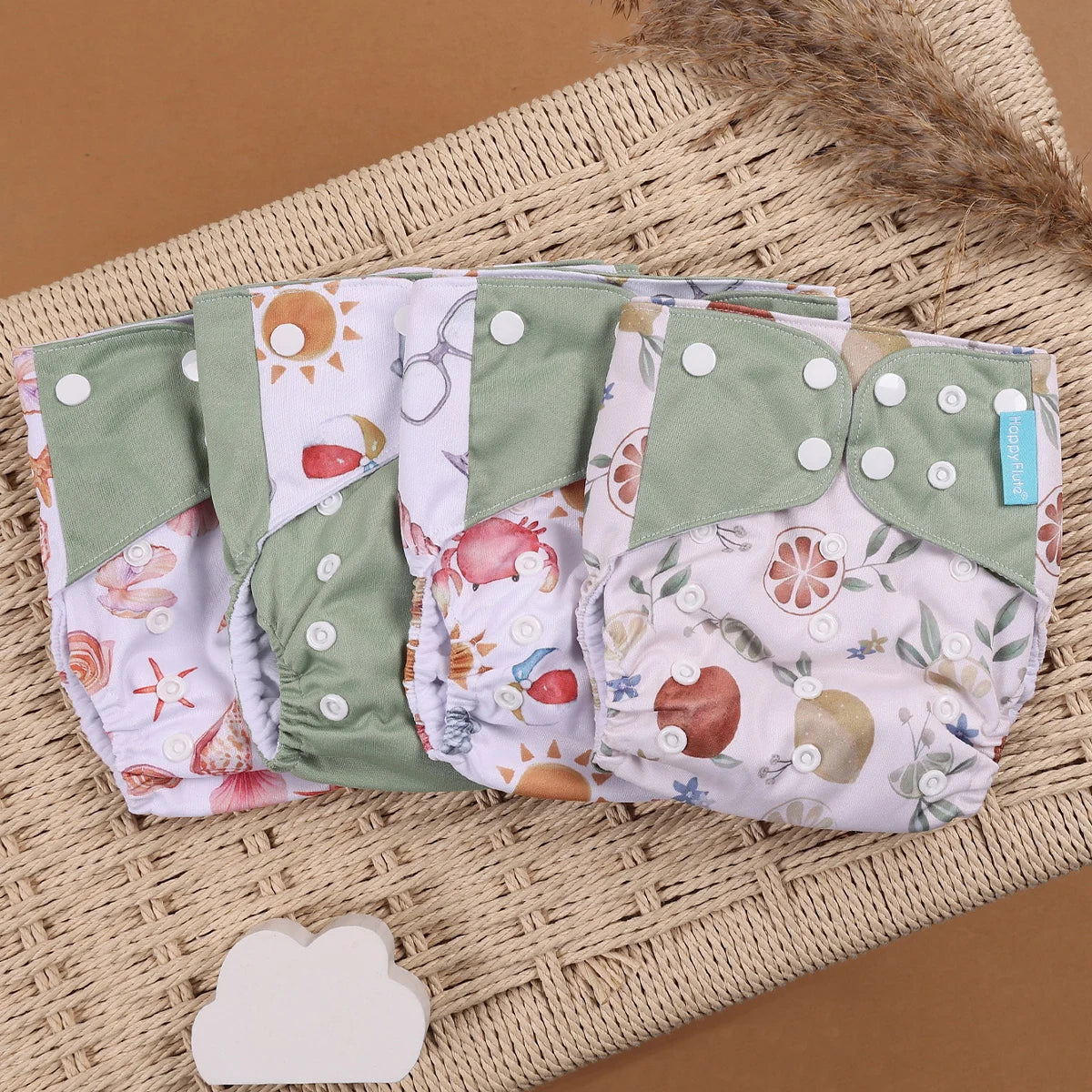 Happyflute 4Pcs/Set Eco-Friendly Cloth Diaper Ecological Reusable Baby Diapers