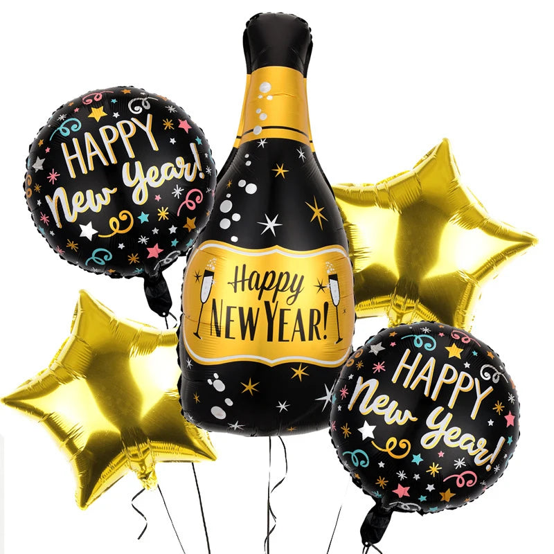 1set Happy New Year Wine Bottle Foil Balloons confetti balloons Christmas Happy New Year Party Decoration 2025 New Year balloons