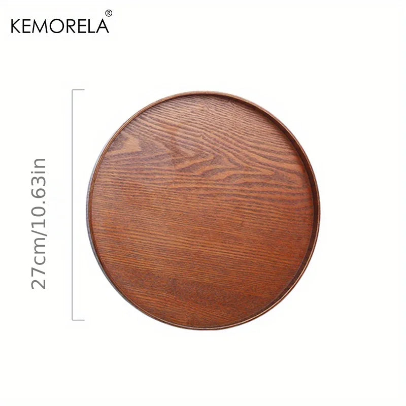 Kemorela 4 sizes Round Acacia Wood Serving Tray Decorative Tray Farmhouse Candle Holder Tray for Kitchen Counter Home Decoration