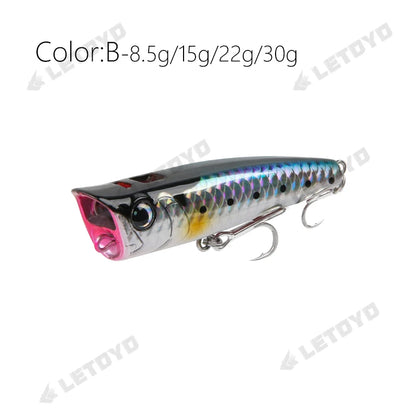 LETOYO Topwater Popper 8.5-30g floating Rock pop Artificial Hard Baits for Bass Perch Pike Fishing Lure