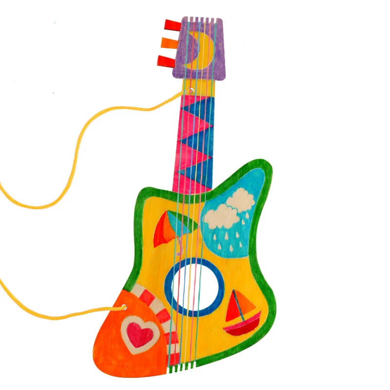 Wooden Handmade DIY Guitar Toys For Kids Drawing Painting Grafffti Filling Coloring Creative Art And Craft Children Musical Toy