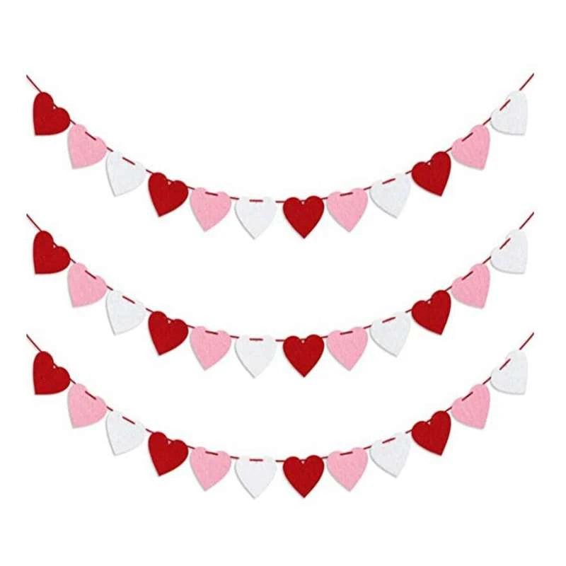 Valentines Day Red Heart Banner Garland Bunting Love Heart Paper Banner Valentines Day Decoration Birthday Party Banner String