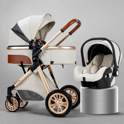 Luxury Baby Stroller 3 in 1 High Landscape Baby Cart Can Sit Can Lie Portable Pushchair Baby Cradel Infant Carrier