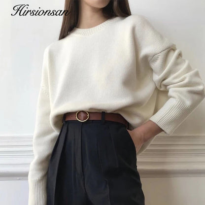 Hirsionsan Oversized Cashmere Autumn Winter Sweater Women Fashion Basic Knitted Pullover Chic Soft Loose Casual Female Jumper