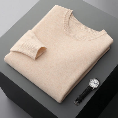 MVLYFLRT 100% Pure Merino Wool Sweater Men's Round Neck Pullover Tops Autumn Winter Thin Solid Color Sweater Versatile Basic