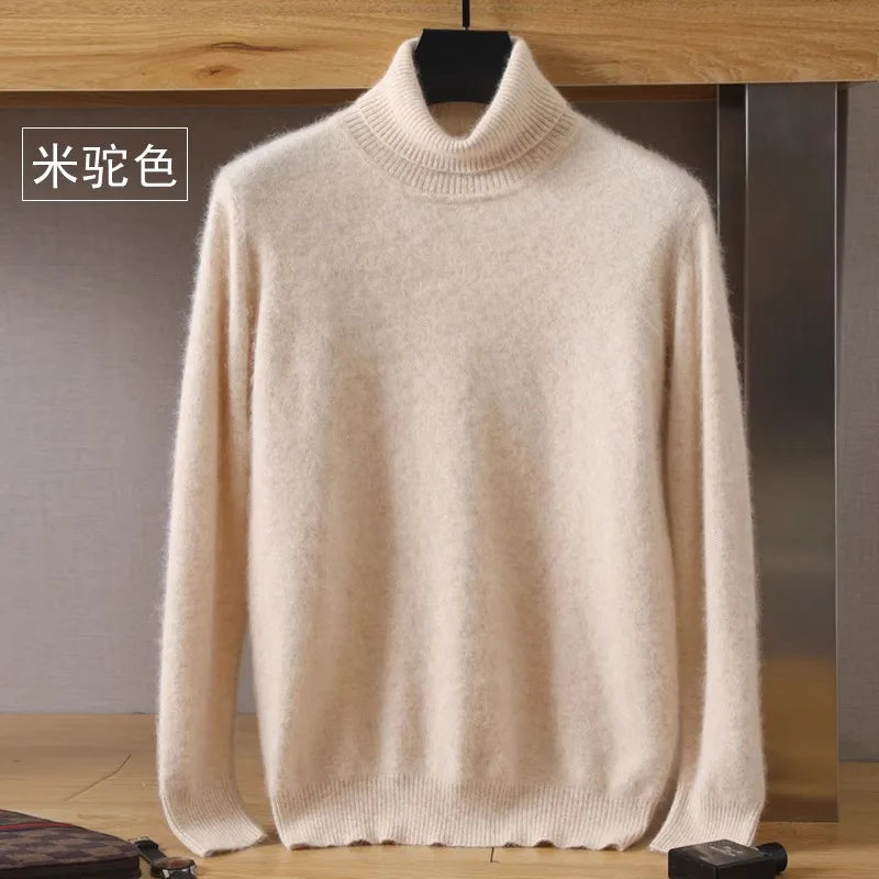 Men's 100% pure Mink velvet Cashmere Sweater High Lapels Pullovers Knitted Winter New Tops Long Sleeve High-End Jumpers