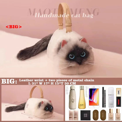 Women Exquisite Shoulder Underarm Bags Siamese Cat Bag Plush Cute Plush Crossbody Bag Female Winter Autumn Handbags Hot