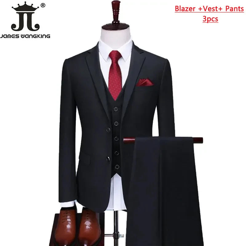 S-6XL Blazer Vest Pants High-end Brand Solid Color Formal Business Office Suit Three-piece Set Groom Wedding Show Dress Party