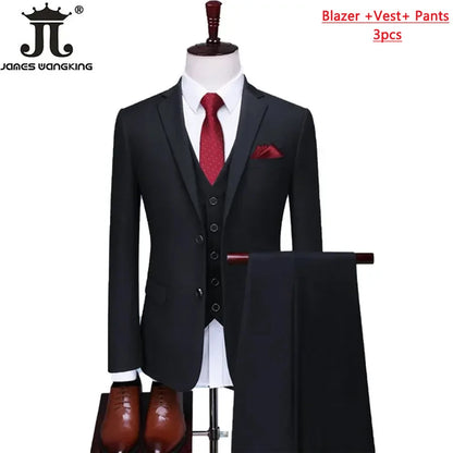 S-6XL Blazer Vest Pants High-end Brand Solid Color Formal Business Office Suit Three-piece Set Groom Wedding Show Dress Party