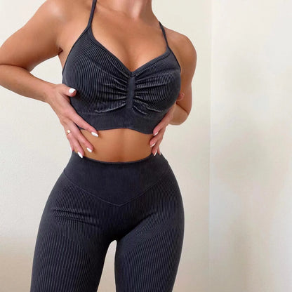 1PCS Washed Seamless Yoga For Women Ribbed Crop Top Women Shirt Leggings Outfit Workout Fitness Wear Gym Sport Clothes