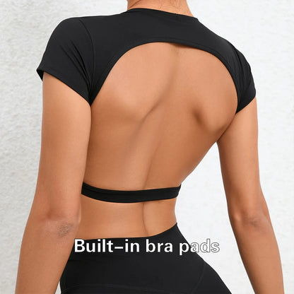 Hearuisavy Sports Shirts Breathable Workout Tops Fitness Sportswear Female Backless Yoga Clothing Sport Crop Tops Women Gym Top