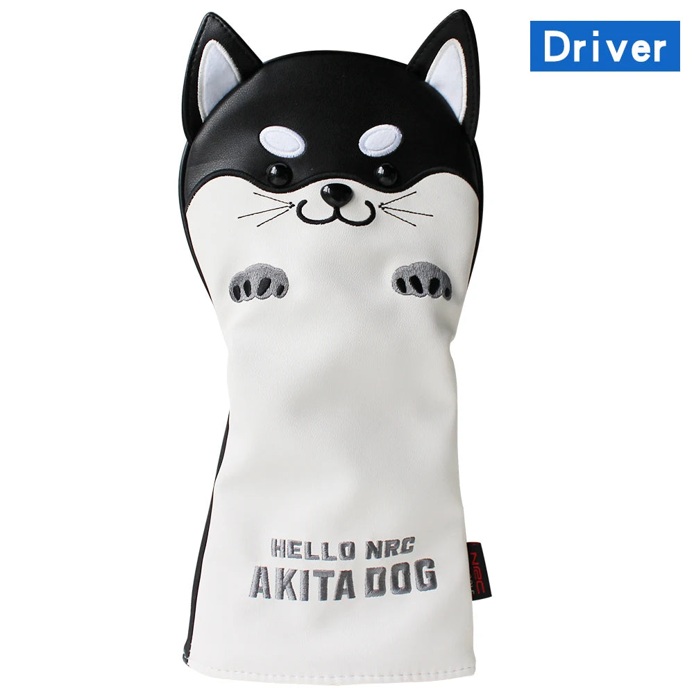 Golf Headcover Cute Akita Golf Club Head Cover for Driver Fairway Hybrid Putter PU Leather Protector Wood Covers