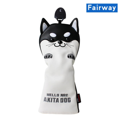 Golf Headcover Cute Akita Golf Club Head Cover for Driver Fairway Hybrid Putter PU Leather Protector Wood Covers