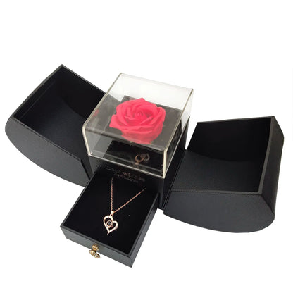 Gift Box with Design Necklace 100 Languages Love You Eternal Roses Birthday Gifts for Her Women Wife Mom Girlfriend Valentines