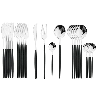 24Pcs Stainless Steel Dinnerware Set Kitchen Green Gold Cutlery Set Knife Fork Spoon Flatware Tableware Western Silverware Set