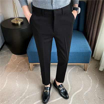 Men's Summer Slim Fit Solid Color Casual Pants Formal Office Business Wedding Social Suit Pants 9 Colors Ankle Long Trousers