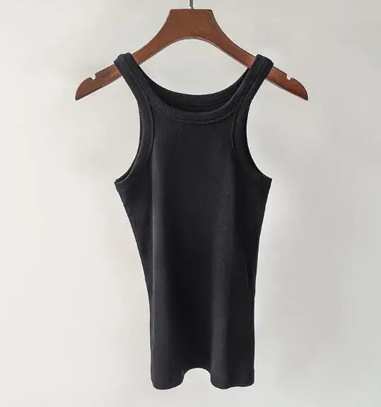 Nordic Style Casual Female Bottoming Tops New Organic Cotton Tank Thread Solid Slim Stretch Women Fashion Vest/camis