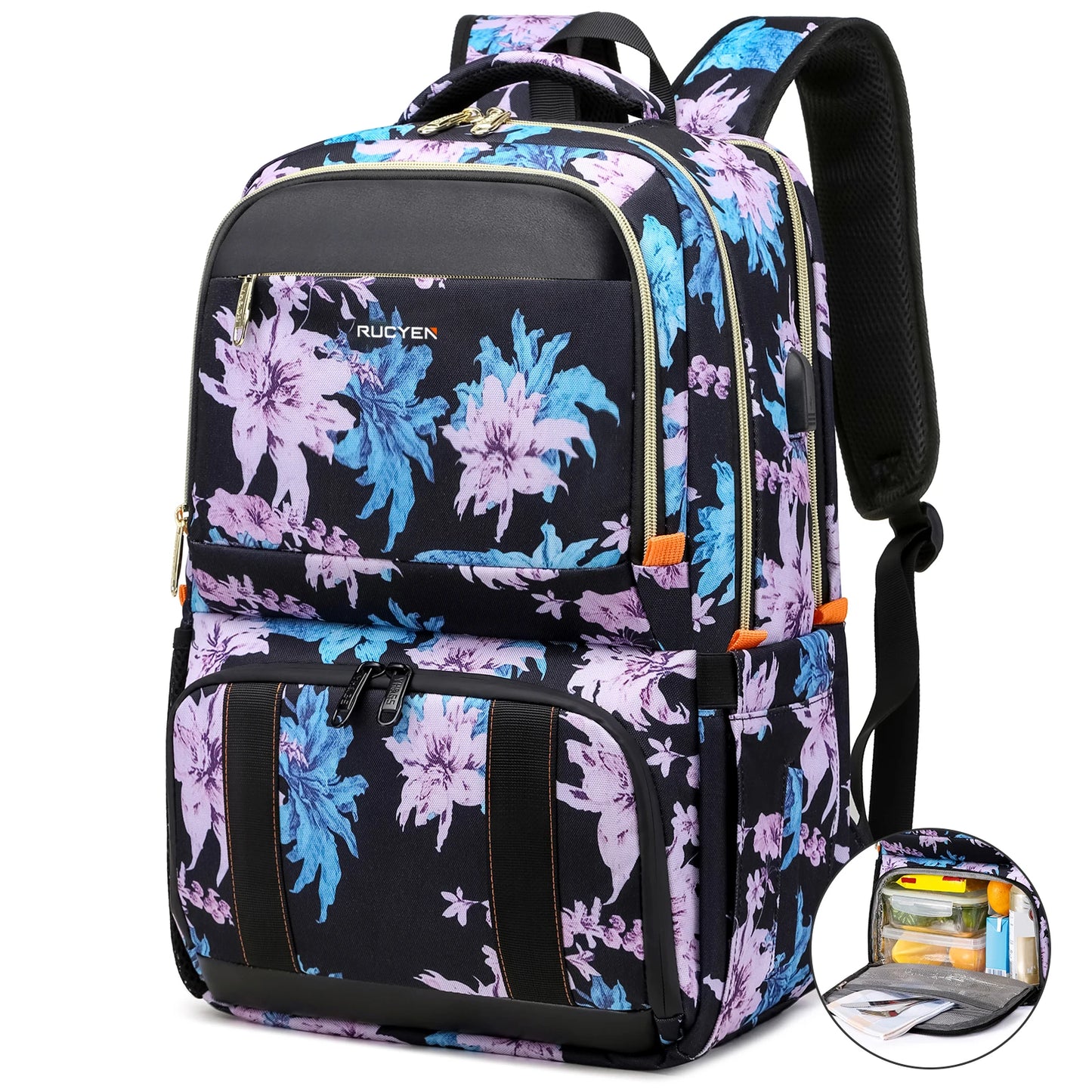 Lunch Backpack Insulated Cooler Picnic Bag Women's Camping Backpack Lunch Box with USB Port 15.6 Inch Laptop Waterproof Backpack