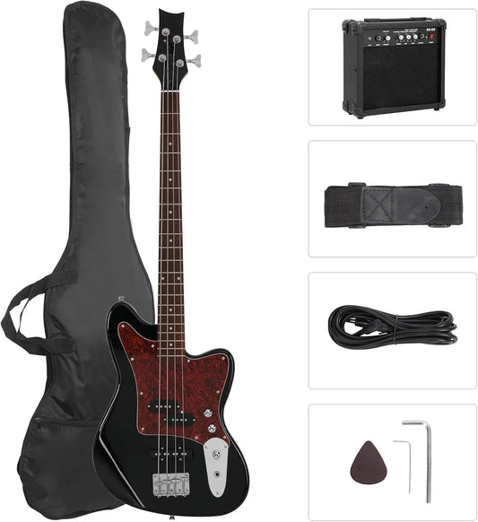 Electric Bass Guitar 4 String Beginner Kit W/20w Amp, Full Size Bass with Digital Tuner,Amp Cable, Strap, Electric Bass Guitar