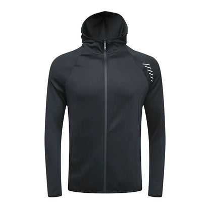 Karentea Running Jacket Reflective Hooded Man Sports Coat Sportswear Jogging Outdoor Gym Fitness Clothing Tracksuit Top Zipper