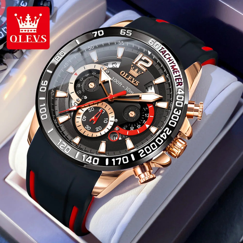 OLEVS 9936 Men's Quartz Watch Fashionable Sports Waterproof Rubber Strap Luxury Business Date Week Chronograph Watch Men's Watch