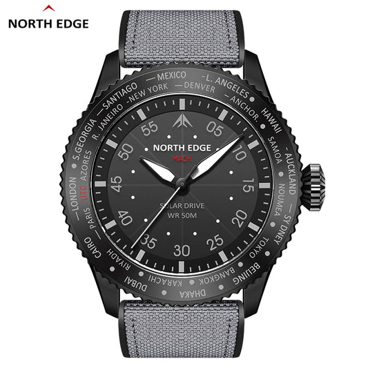 NORTH EDGE 2024 MACH Solar Power Quartz watch Men Waterproof 50M Men's Pilot Sports Wristwatches Luminous Enviormentally Clock