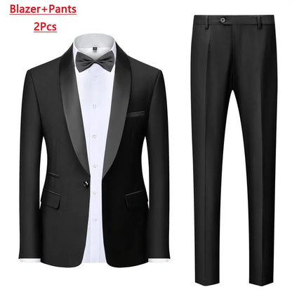 M-6XL Jacket Vest Pants Solid Color Men's Formal Business Office Suit Groom Wedding Dress Party Blazer Waistcoat Trousers Tuxedo