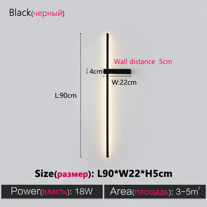 Black long strip wall lamp bedroom bedside lamp modern minimalist wall lamp living room TV background line wall light