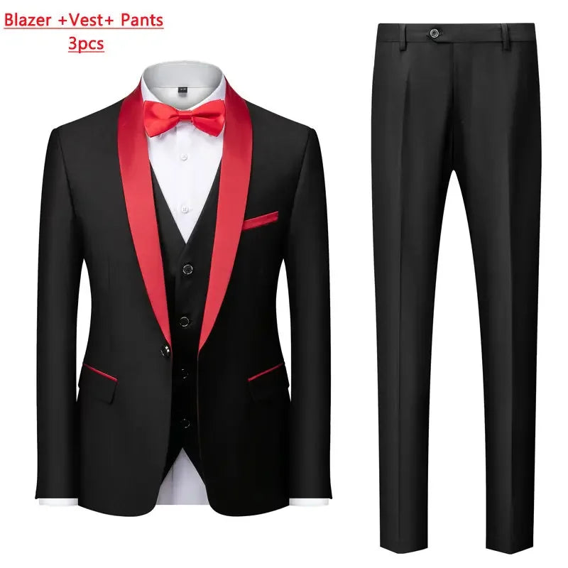 M-6XL Jacket Vest Pants Solid Color Men's Formal Business Office Suit Groom Wedding Dress Party Blazer Waistcoat Trousers Tuxedo