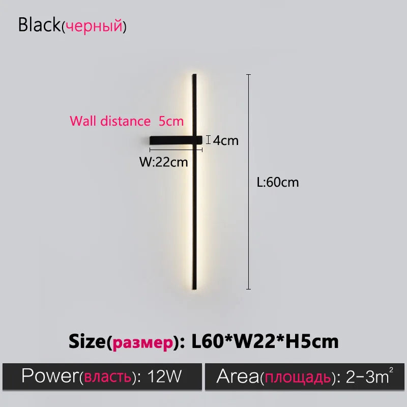 Black long strip wall lamp bedroom bedside lamp modern minimalist wall lamp living room TV background line wall light