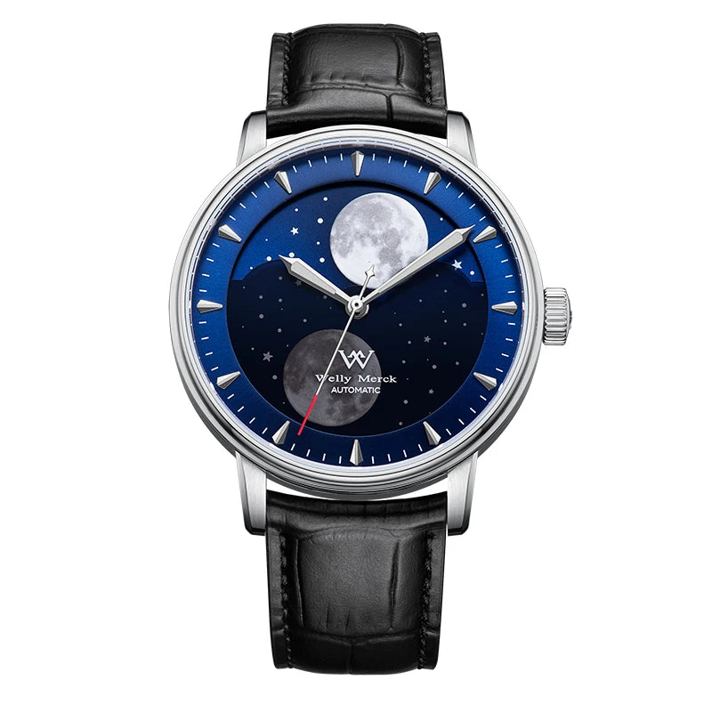 WM Watch Welly Merck Automatic Mechanical Watches Men Lunar Moon Phase Sapphire Waterproof Man Luminous Twin Moons Watch WM142