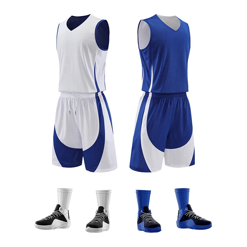 Men Basketball Jersey Sets Uniforms kits breathable Sports clothing Youth Training Children Reversible basketball jerseys SM8962