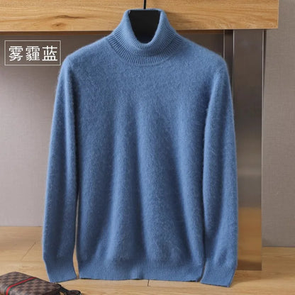 Men's 100% pure Mink velvet Cashmere Sweater High Lapels Pullovers Knitted Winter New Tops Long Sleeve High-End Jumpers