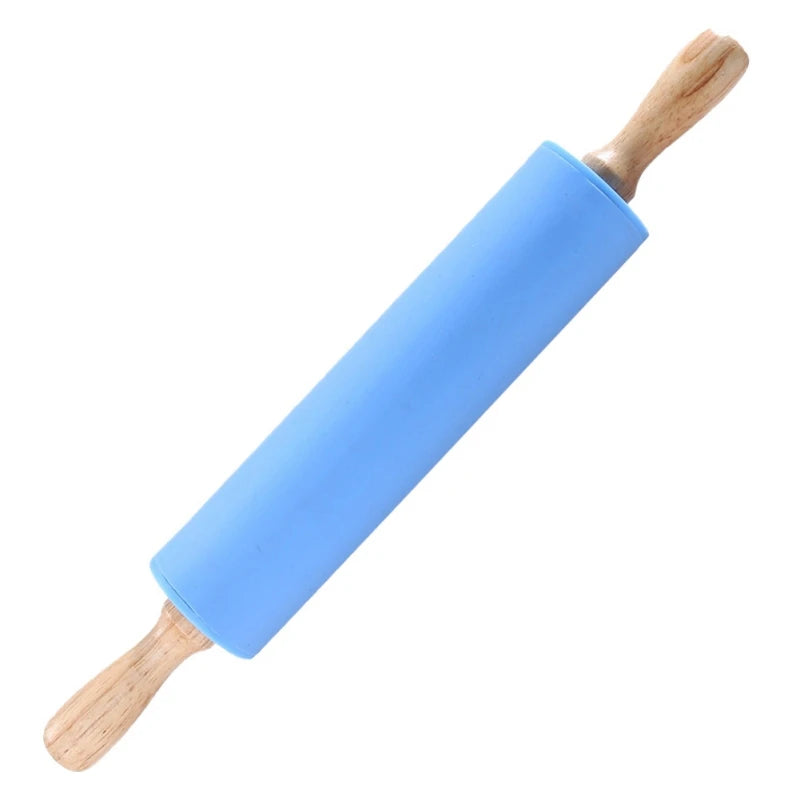 Non-Stick Silicone Rolling Pin Wooden Handle Pastry Dough Flour Roller Kitchen Cooking Baking Tool For Pasta Cookie Dough