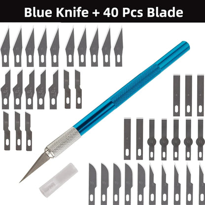 41pcs/set Engraving Non-Slip Metal Scalpel Knife Kit Engraving Blades Cutter Craft Knives DIY Sewing Leathercraft Cutting Tools