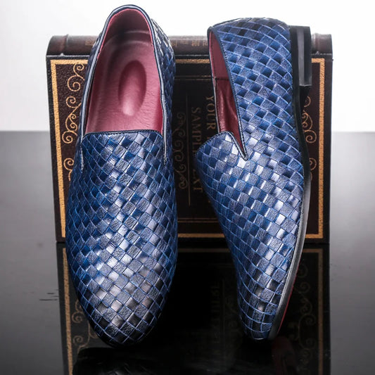 Men's Retro Woven Leather Casual Shoes Mens Driving Loafers Light Moccasins Men Trendy Party Wedding Flats EUR Sizes 38-48