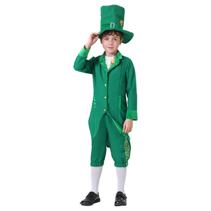 Kids Boys Girls Irish Gnome Leprechaun Green Fancy-dress Outfit St Patricks Day Party Costumes