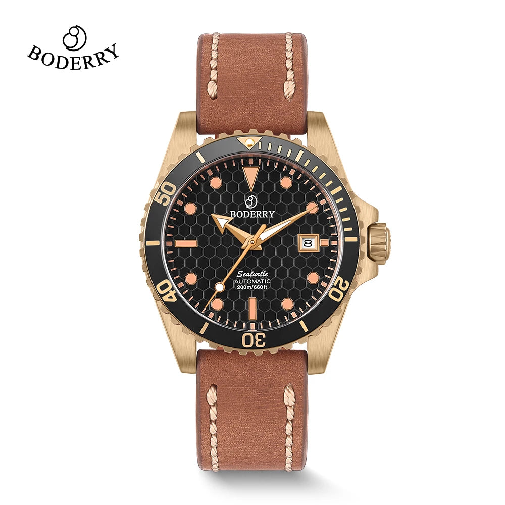 Boderry Seaturtle Titanium Diver Watch Men Luxury Bronze Watches Automatic Mechanical Wristwatch Sport 100M Waterproof Luminous