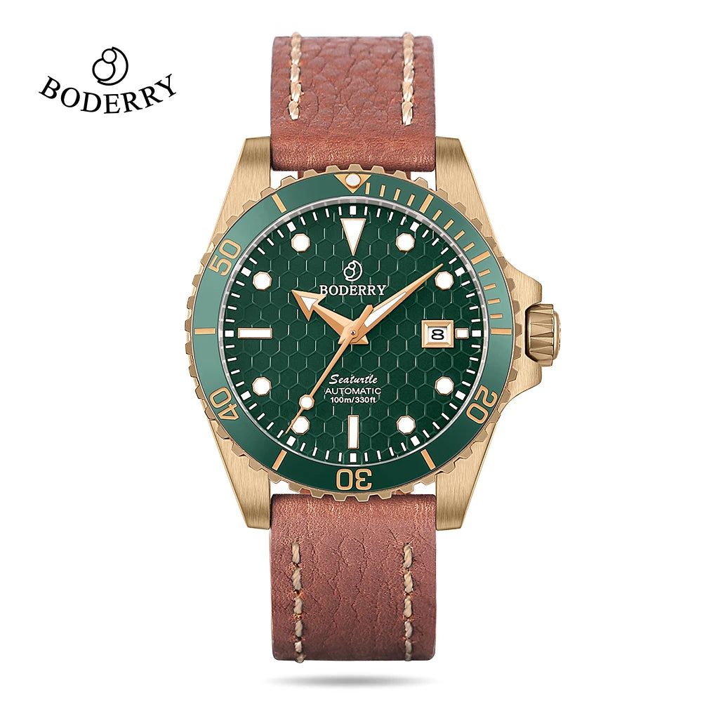 Boderry Seaturtle Titanium Diver Watch Men Luxury Bronze Watches Automatic Mechanical Wristwatch Sport 100M Waterproof Luminous