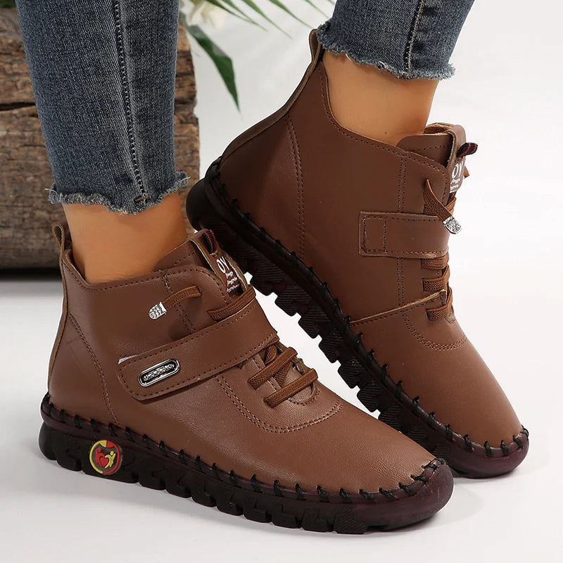 Pu Leather Red Boots Woman Soft Bottom Orthopedic Autumn Winter Shoes Women Plus Size Fleece Ankle Boots for Women Mom Moccasins