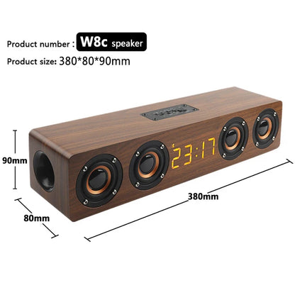 Wireless Bluetooth 5.0 Speakers For Computers Wooden Alarm Clock Display Sound System Player with AUX TF FM Radio Subwoofer Box